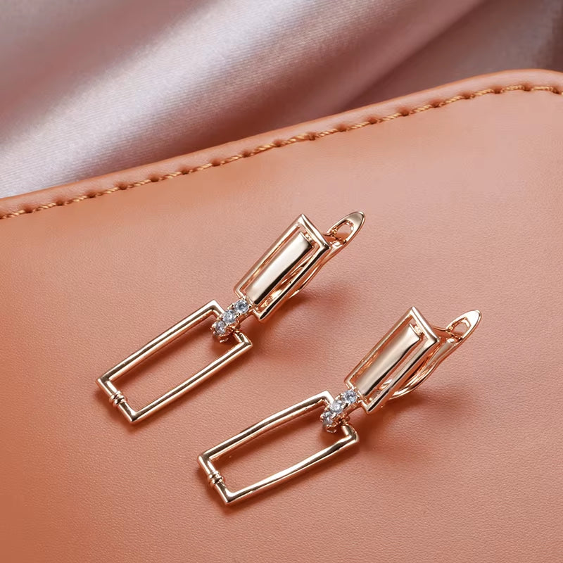 Luxury Square Drop Earrings for Women Unusual 585 Rose Gold Natural Zircon Geometry Earrings Fashion Minimalist Jewelry