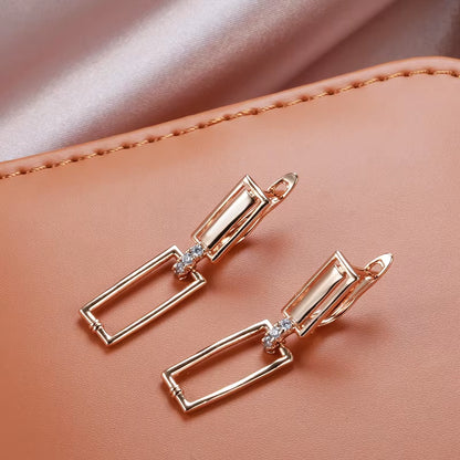 Luxury Square Drop Earrings for Women Unusual 585 Rose Gold Natural Zircon Geometry Earrings Fashion Minimalist Jewelry