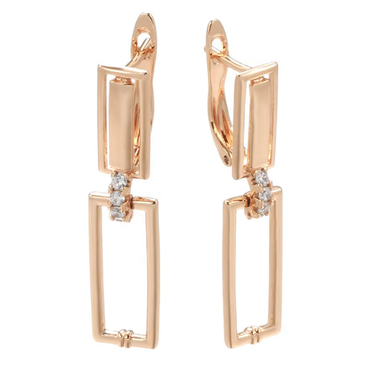 Luxury Square Drop Earrings for Women Unusual 585 Rose Gold Natural Zircon Geometry Earrings Fashion Minimalist Jewelry
