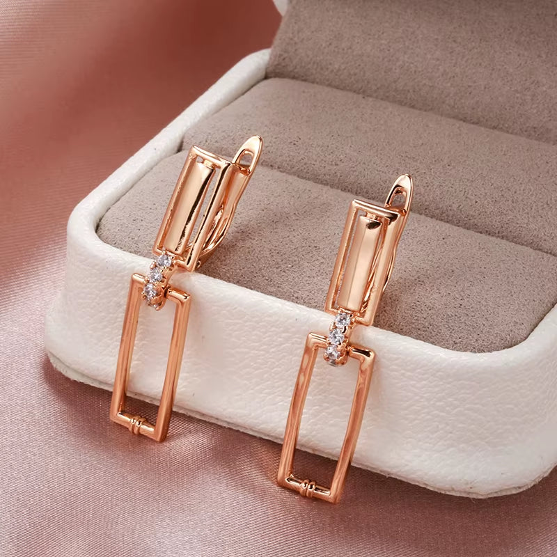 Luxury Square Drop Earrings for Women Unusual 585 Rose Gold Natural Zircon Geometry Earrings Fashion Minimalist Jewelry