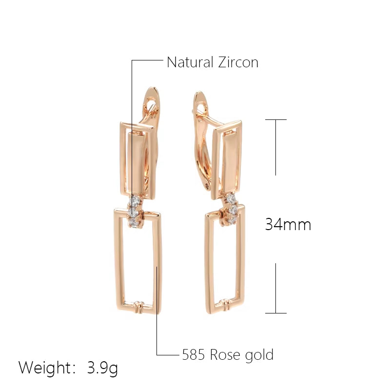Luxury Square Drop Earrings for Women Unusual 585 Rose Gold Natural Zircon Geometry Earrings Fashion Minimalist Jewelry