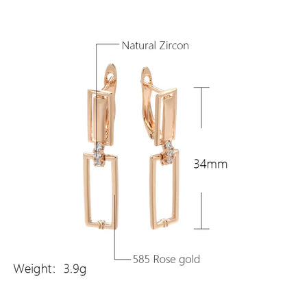 Luxury Square Drop Earrings for Women Unusual 585 Rose Gold Natural Zircon Geometry Earrings Fashion Minimalist Jewelry