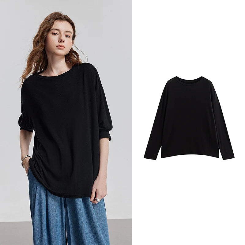 Elevate Your Wardrobe with Our Women's Long Sleeve Lyocell T-Shirt - Perfect for Spring 2025!